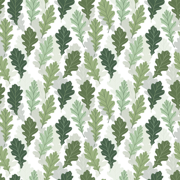 Floral seamless pattern with colorful exotic leaves on white background. Tropic green oak branches. Fashion vector stock illustration for wallpaper, posters, card, fabric, textile. - Vektor, Bild