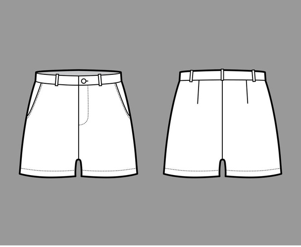Krátké kalhoty technické módní ilustrace s poloviční délce stehen, nízký pas, stoupat, řezané kapsy. Ploché spodní oblečení  - Vektor, obrázek
