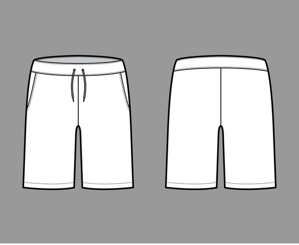 Korte preppy broek technische mode illustratie met mid-dij Classic Bermuda lengte, lage taille, stijging, schuine zak.  - Vector, afbeelding