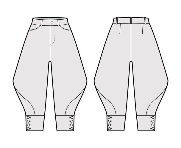 Καλσόν με κοντό παντελόνι τεχνική επίδειξη μόδας με μήκος γόνατος, χαμηλή κανονική μέση, ψηλό ύψος, κυρτή τσέπη - Διάνυσμα, εικόνα