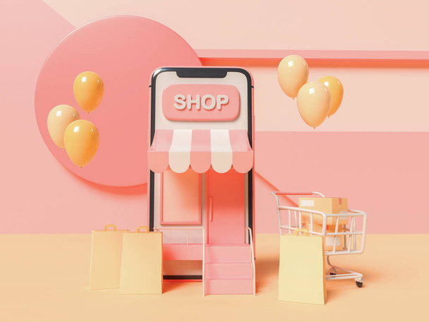 3D Illustration. Online shopping concept. - 写真・画像