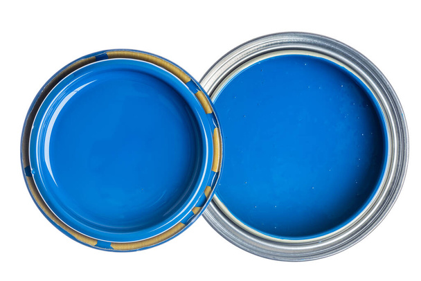 Open Can Paint con tapa aislada sobre fondo blanco Vista superior - Foto, imagen