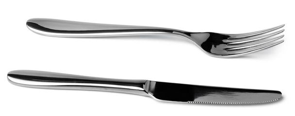 Silver fork and knife isolated on white background - Valokuva, kuva