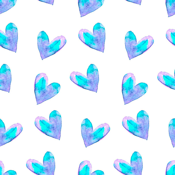 Seamless pattern with watercolor hearts. Romantic love hand drawn backgrounds texture. For greeting cards, wrapping paper, wedding, birthday, fabric, textile, Valentines Day, mothers Day, easter. - Photo, Image
