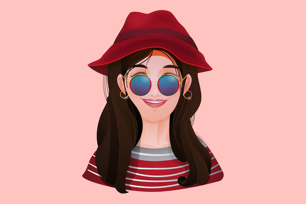 Girl portrait pose in vintage fashion style - Vector, Image