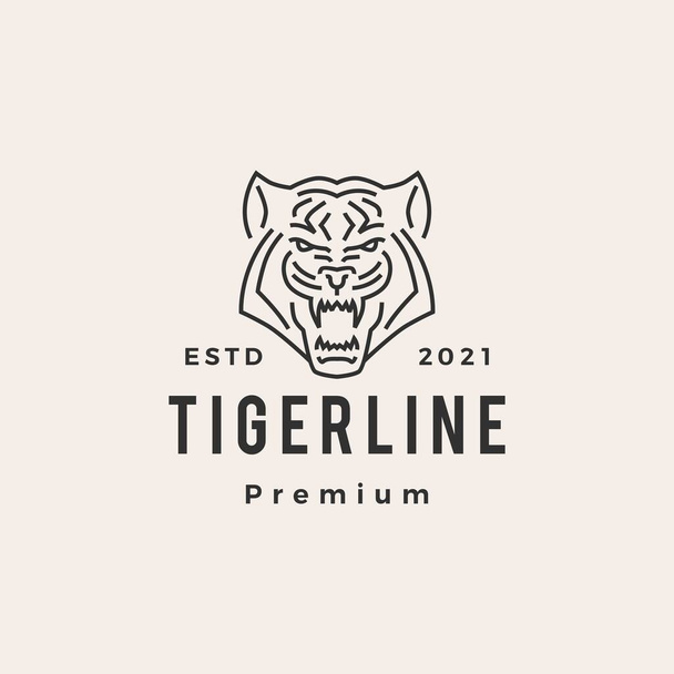 τίγρης monoline hipster vintage λογότυπο εικονογράφηση εικονίδιο φορέα - Διάνυσμα, εικόνα