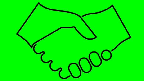 アニメの握手アイコン。契約、合意、パートナーシップの概念。緑の背景に独立したベクトル線図. - 映像、動画
