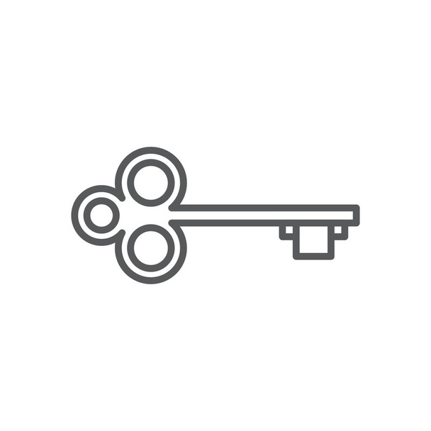 Altes Türschlüssel-Symbol, Farbe, Linie, Umrissvektorzeichen, lineares Piktogramm auf weiß isoliert. Symbol, Logo-Illustration - Vektor, Bild