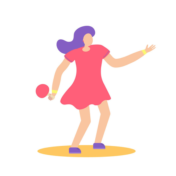 A woman in sportswear with a table tennis racket on a white background is isolated. An athlete plays table tennis. Vector illustration in a trendy style. The girl in the pink dress - Vettoriali, immagini