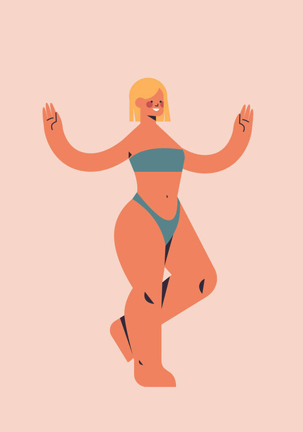 slim toned girl in bikini beautiful woman standing pose love your body concept - Vektor, Bild