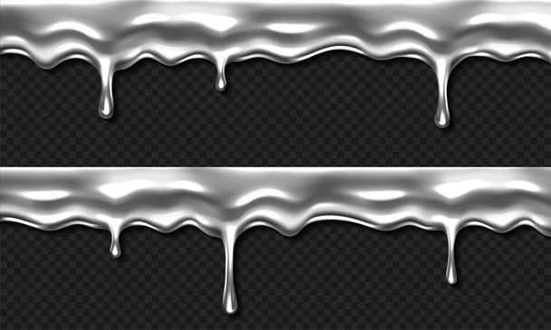 Liquid silver drip, dripping metal, mercury border - Vektor, obrázek