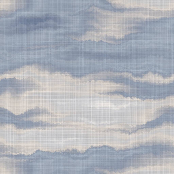 Бесшовное французское постельное белье с пятнами на фоне отпечатка. Прованс синий и льняной текстуры. Обветшалый шикарный стиль ткань размытие льна текстиль на всем принте. - Фото, изображение