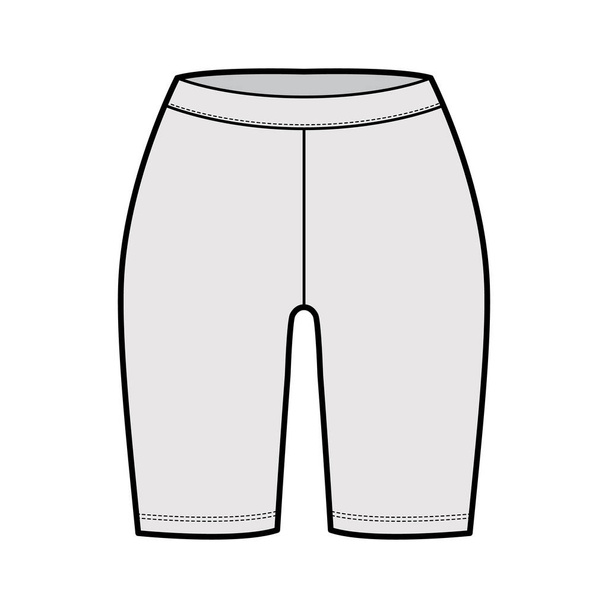Pantaloncini tecnici moda illustrazione con vita bassa, aumento, lunghezza della coscia. Pantalone sportivo piatto pantalone casual - Vettoriali, immagini