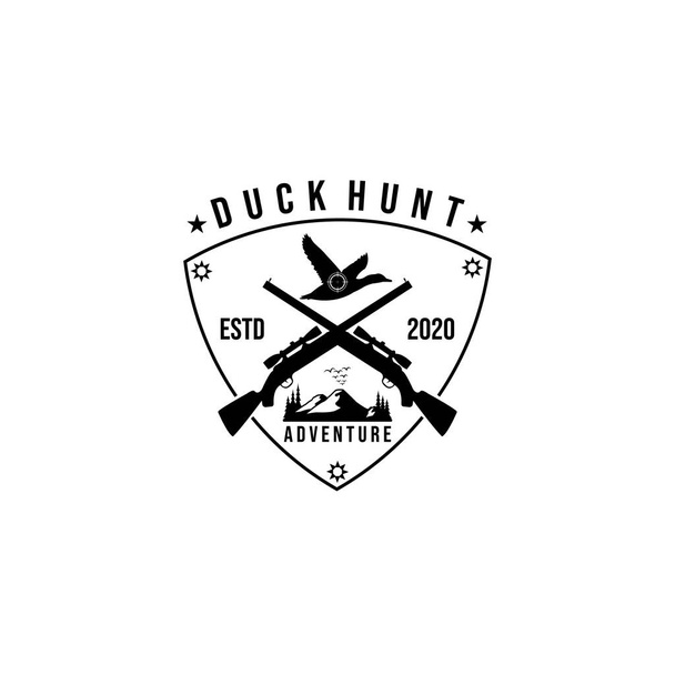 diseño de ilustración de la plantilla de vector emblema de escudo de logotipo de caza de pato - Vector, Imagen