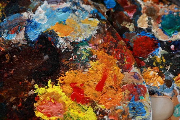 brushes, paints and palette, all for creativity - Photo, Image