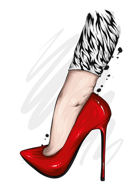 Women's legs in stylish high-heeled shoes and trousers. Fashion and style, clothing and accessories. Vector illustration. - Vector, Image