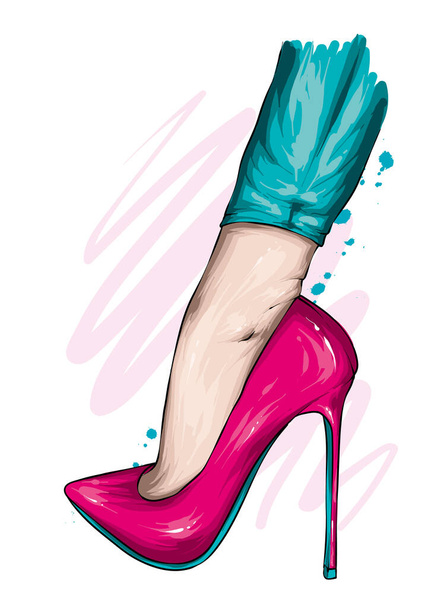 Women's legs in stylish high-heeled shoes and trousers. Fashion and style, clothing and accessories. Vector illustration. - Vector, Image