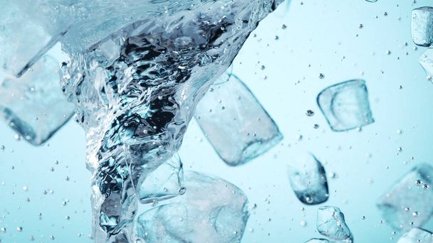 Detail of whirling water with ice cubes, closeup. Abstract aqua background. - Fotó, kép