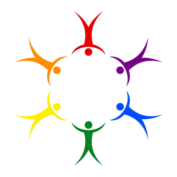 LGBT trots mensen in een cirkel hand in hand symbool van seksuele vrijheid in relaties, vector teken gay trots en liefde voor elkaar - Vector, afbeelding