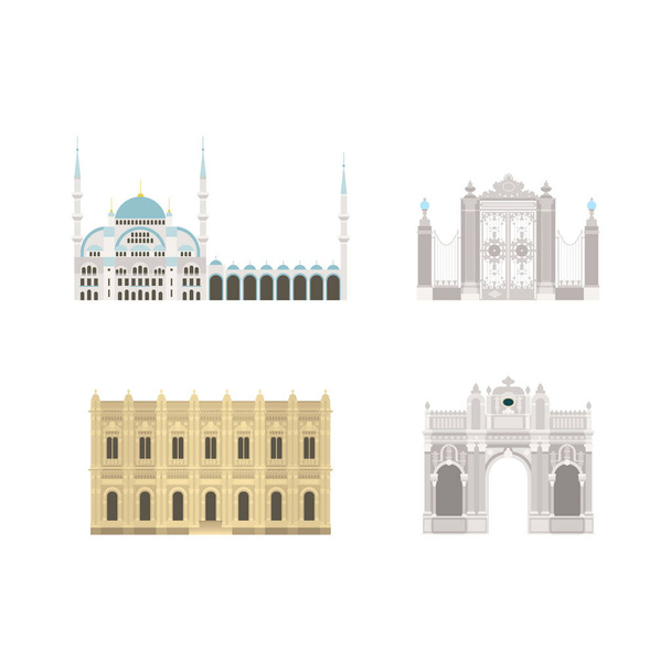 Σύμβολα κινουμένων σχεδίων της Κωνσταντινούπολης. Δημοφιλή τουριστικά αρχιτεκτονικά αντικείμενα. Σύνολο εικονιδίων Κωνσταντινούπολης. - Διάνυσμα, εικόνα