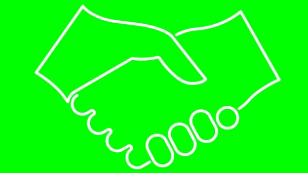 アニメの白い線の握手アイコン。契約、合意、パートナーシップの概念。緑の背景に独立したベクトル線図. - 映像、動画