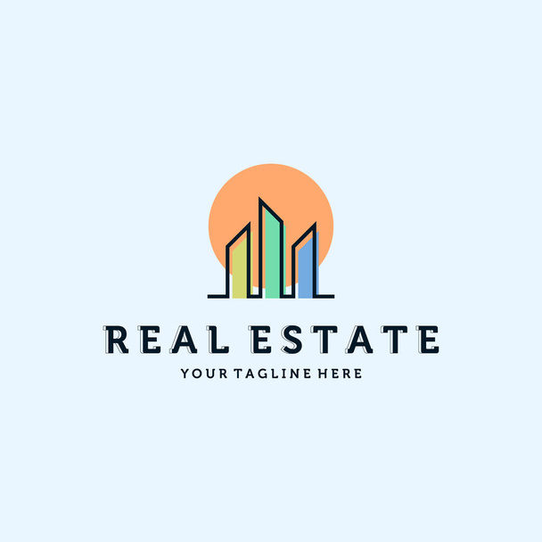 Real Estate Logo Vector Illustratie Ontwerp. Eenvoudig modern minimalistisch appartement of Condominium Logo Template Design. Creatief vastgoed of illustratie van onroerend goed Logo Concept. - Vector, afbeelding