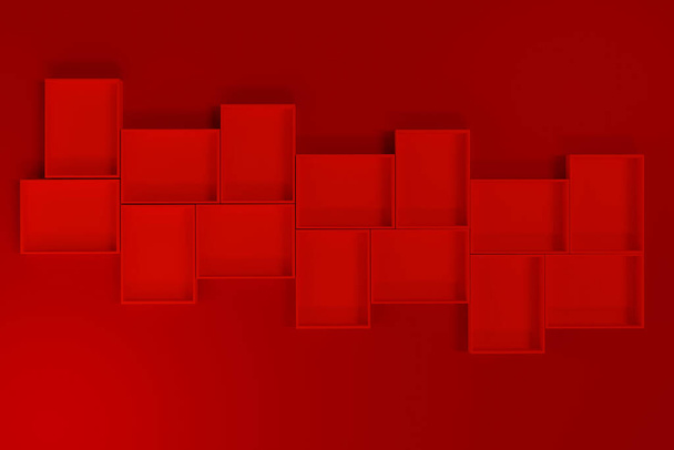 Red box or tray mockup on red background for product presentation, 3d render. - Foto, Imagem