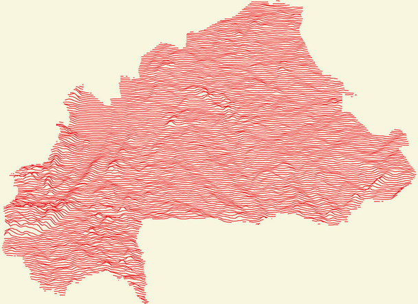 Burkina Faso topográfiai térképe piros kontúrvonalakkal és bézs háttérrel - Vektor, kép