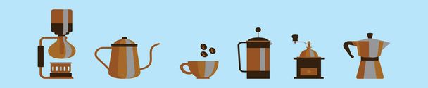 conjunto de elementos de café icono de dibujos animados plantilla de diseño con varios modelos. ilustración vectorial moderna aislada sobre fondo azul - Vector, imagen