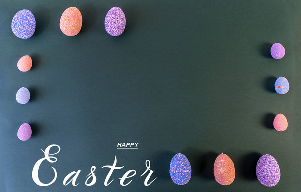 Happy easter! Flat Lay, Internet banner with Copy Space on Easter - Фото, изображение
