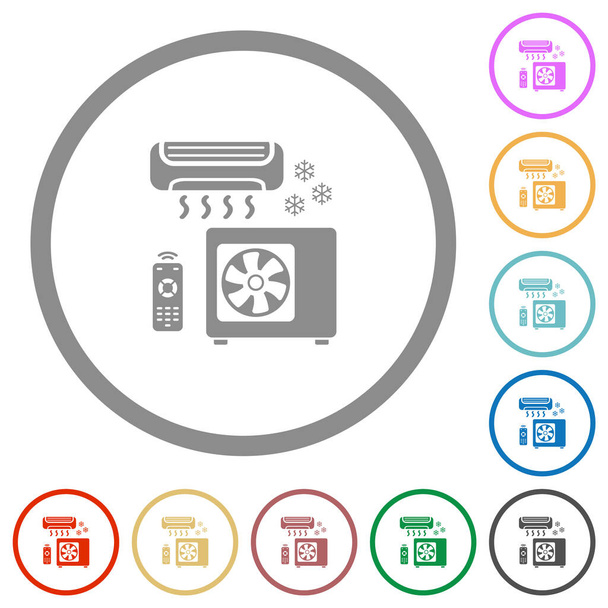 Air conditioning system flat color icons in round outlines on white background - Vector, Image