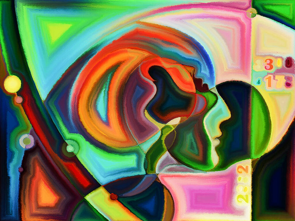 Diseño moderno pintado de cabezas humanas sobre el tema de las emociones y pasiones humanas. - Foto, imagen