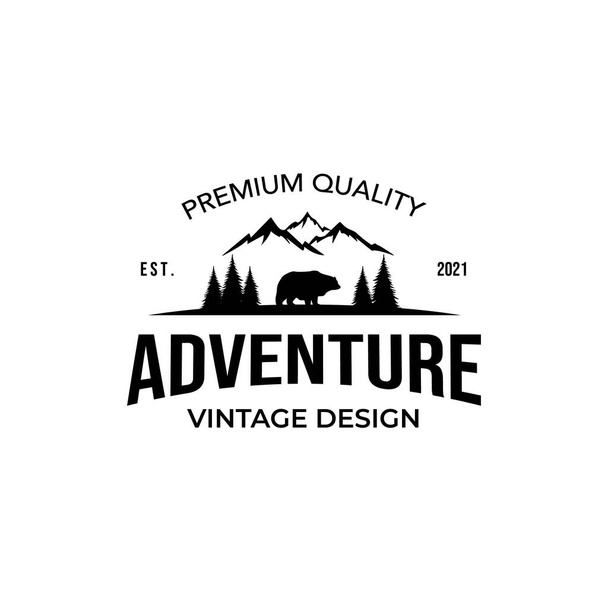 çam ayısı sanat minimalist logo vektör illüstrasyon tasarımı vintage çam - Vektör, Görsel