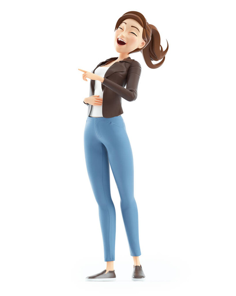 3d cartoon woman laughing standing, illustration isolated on white background - Photo, Image