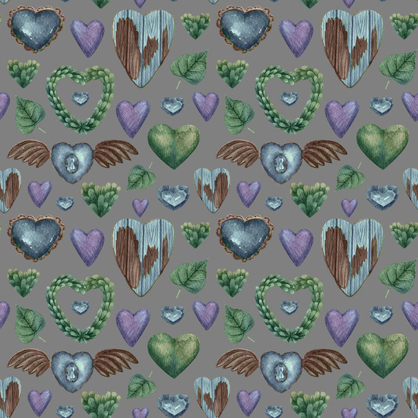 Miluju bezproblémové vzorce. Akvarel zelená modrá srdce - Fotografie, Obrázek