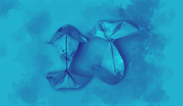 Θαλάσσια και κυανό μπλε θέμα οριγκάμι ψάρια - Φωτογραφία, εικόνα