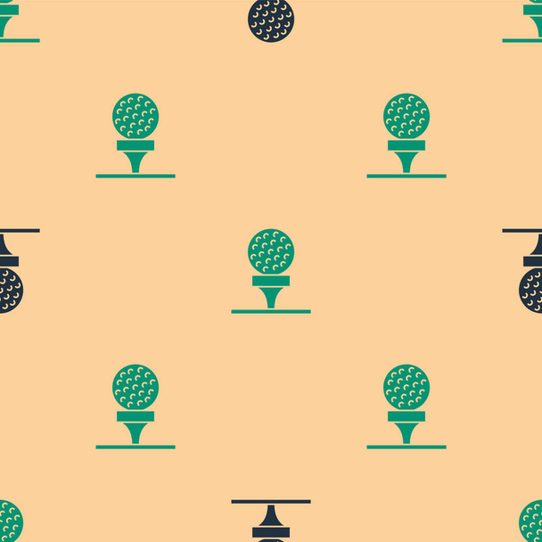 Pelota de golf verde y negro en el icono de la camiseta patrón inconsútil aislado sobre fondo beige. Vector. - Vector, Imagen