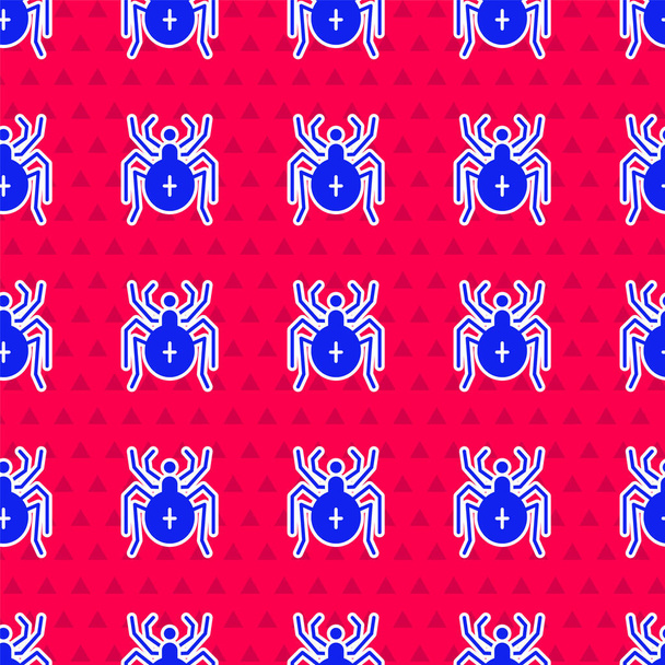 Icône araignée bleue isolé motif sans couture sur fond rouge. Bonne fête d'Halloween. Vecteur. - Vecteur, image