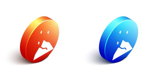 Isometrisches Magisches Pudersymbol isoliert auf weißem Hintergrund. Orange und blauer Kreis-Knopf. Vektor. - Vektor, Bild