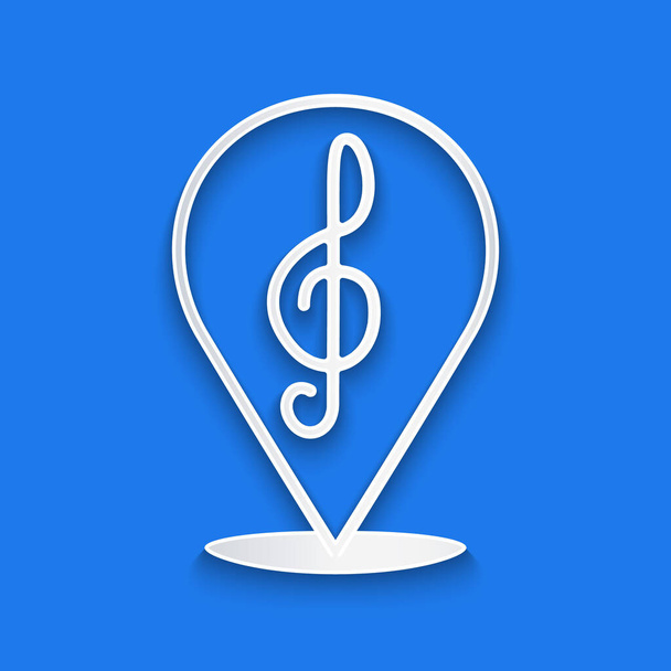Paper cut Treble clef icon isolated on blue background. Paper art style. Vector. - Vector, Image