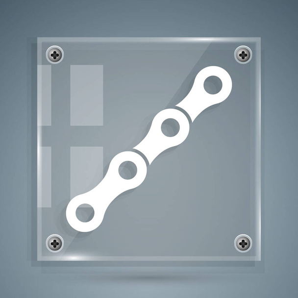 White Bicycle chain icon isolated on grey background. Bike chain sprocket transmission. Square glass panels. Vector. - Vector, Image