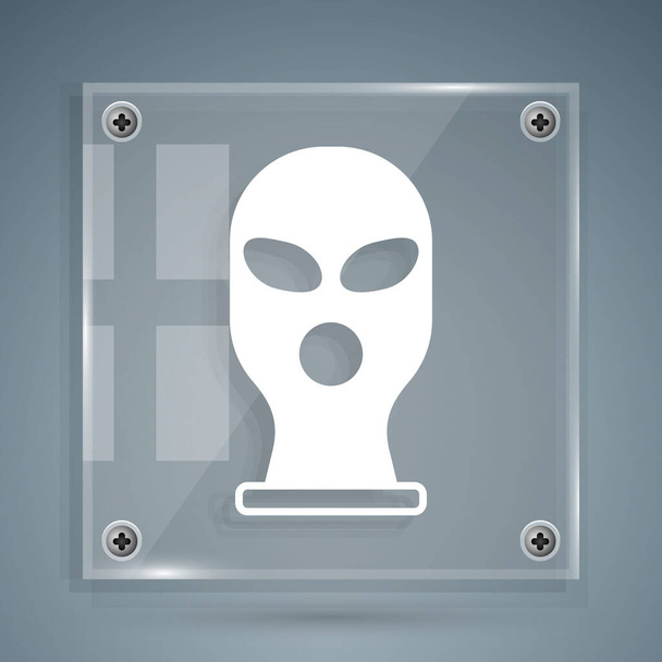 White Balaclava icon isolated on grey background. A piece of clothing for winter sports or a mask for a criminal or a thief. Square glass panels. Vector. - Vector, Image