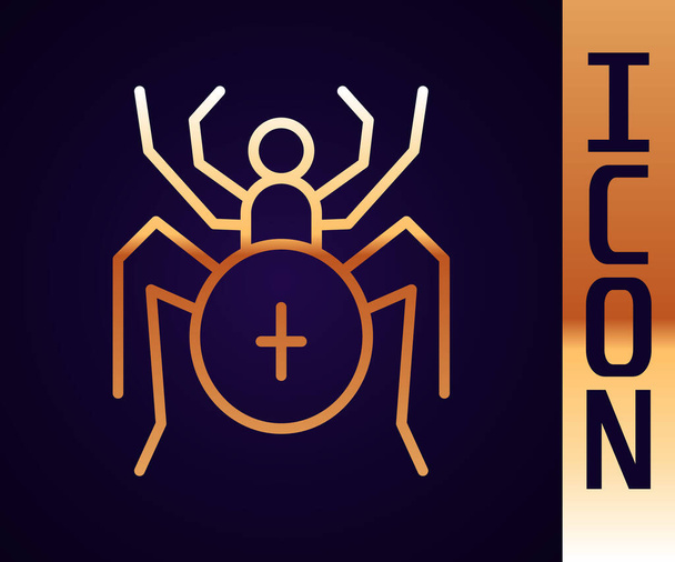 Goldene Linie Spider Symbol isoliert auf schwarzem Hintergrund. Frohe Halloween-Party. Vektor. - Vektor, Bild