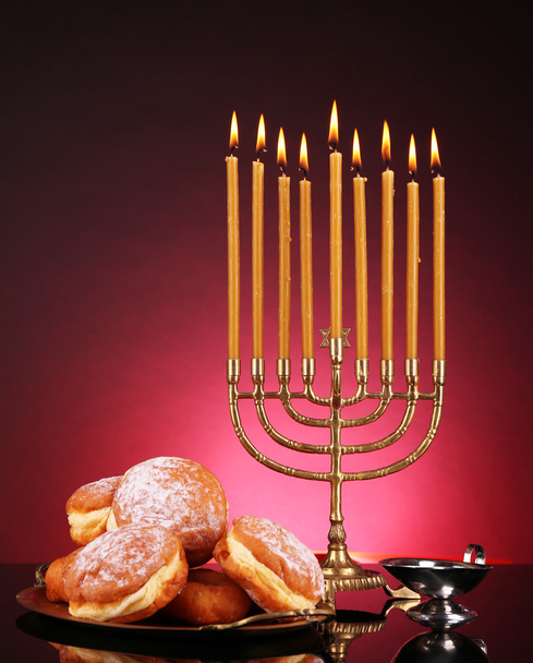 Festive composition for Hanukkah on dark background - Photo, Image