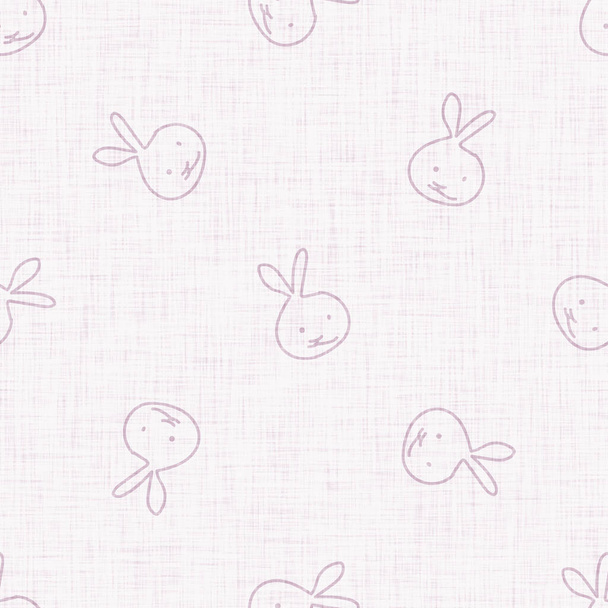 Niedliche lila Häschen kritzeln Kind Doodle Hintergrund. Handgezeichnetes skurriles Hasenmotiv mit nahtlosem Muster. Naive einfache Charakterzeichnung für minimales Baby, Kinderzimmer-Dekor, neutrales Unisex-Sammelalbum-Papier - Foto, Bild