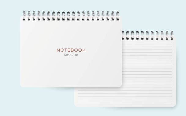 Vektor reális horisontal nyitott notebook bélelt papírlap. spirál jegyzettömb üres mockup A4. - Vektor, kép
