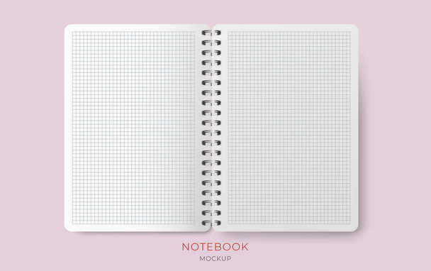 Vektor reális nyitott notebook négyzet alakú papírlap. spirál jegyzettömb üres mockup A4. - Vektor, kép