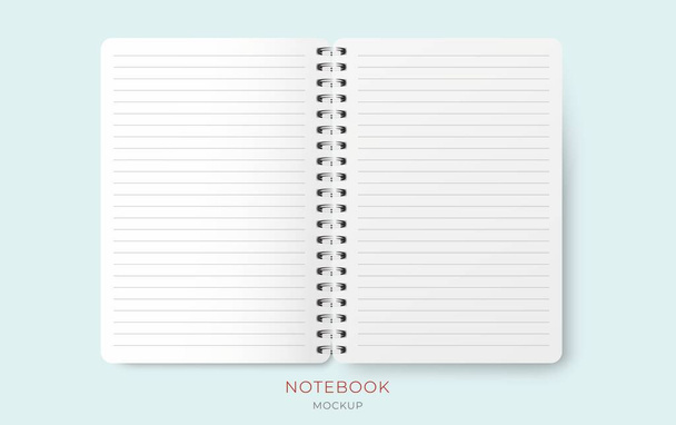 Vector realistic opened notebook with lined paper sheet. spiral notepad blank mockup A4. - Vector, Image