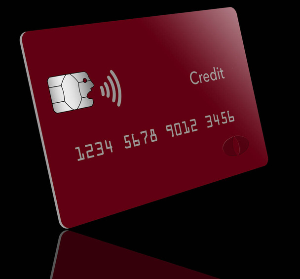 Ein Chip scheint mit dem Nahfeldkommunikations-Symbol zu sprechen, das Informationen aus seinem Mund sendet. Illustriert Tippen und Bezahlen sowie NFC-Zahlungen mit Kreditkarten. - Foto, Bild