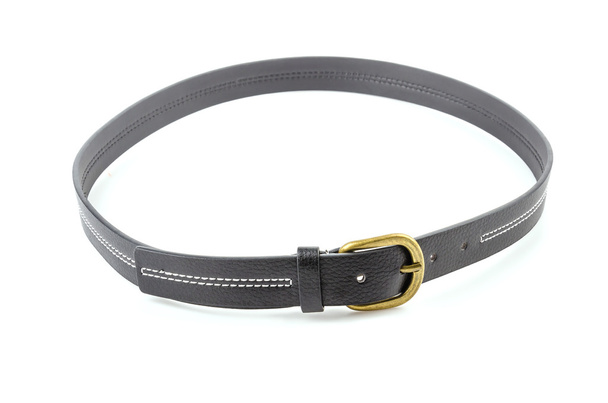 Black leather belt isolated white background - Photo, Image